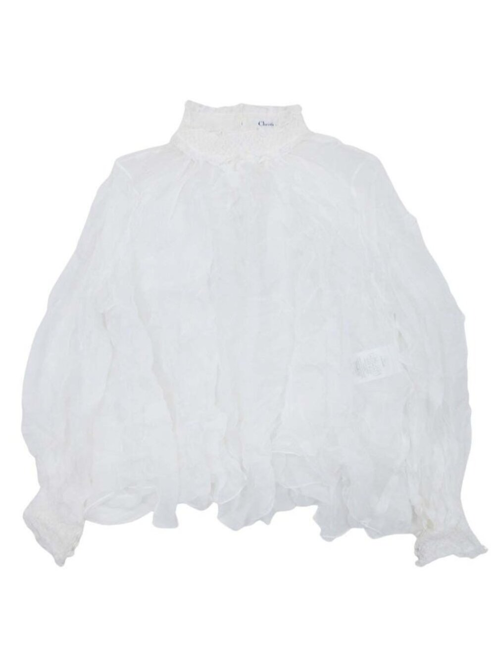 Dior Silk Chiffon Blouse Ruffle High Neck Shirt Top Off White 36